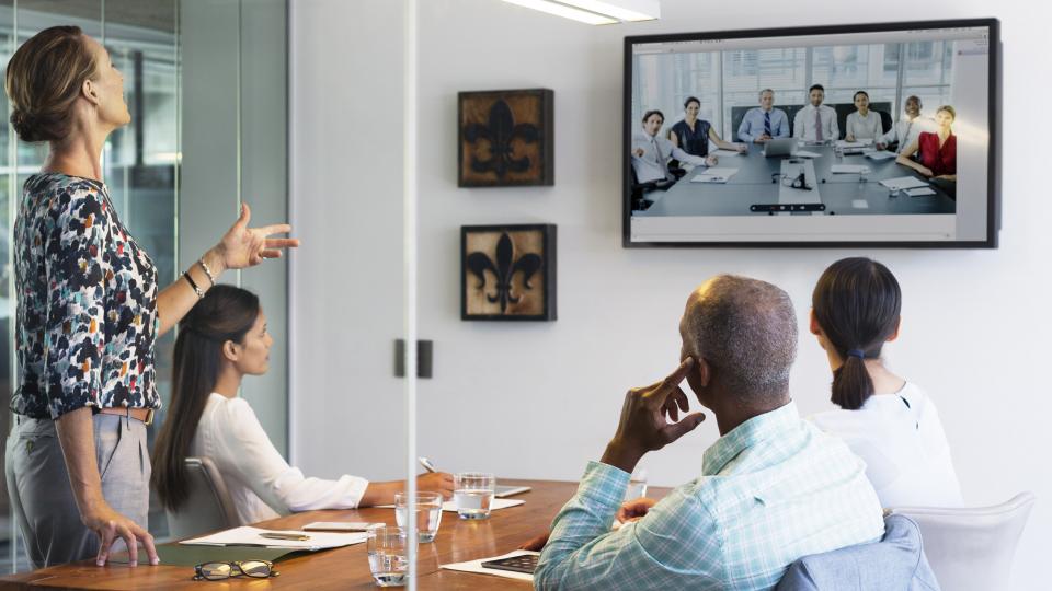 A marketing presentation over video-conferencing