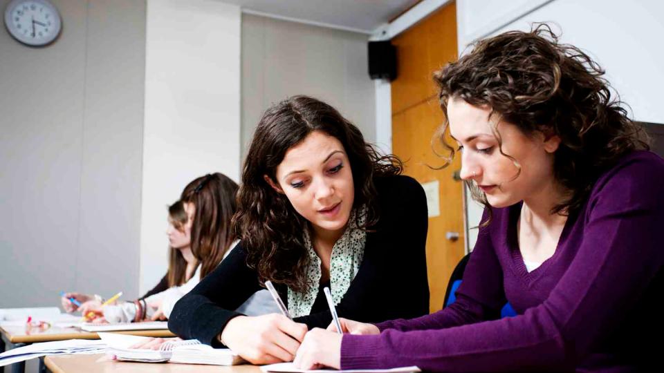 Female students working during a lecture