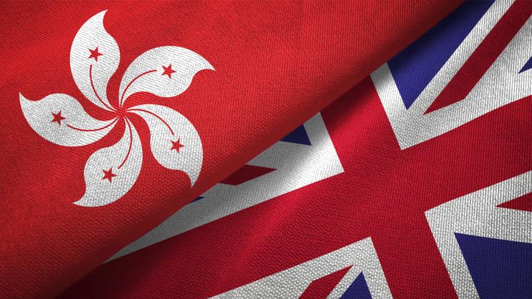 Hong Kong and UK flags