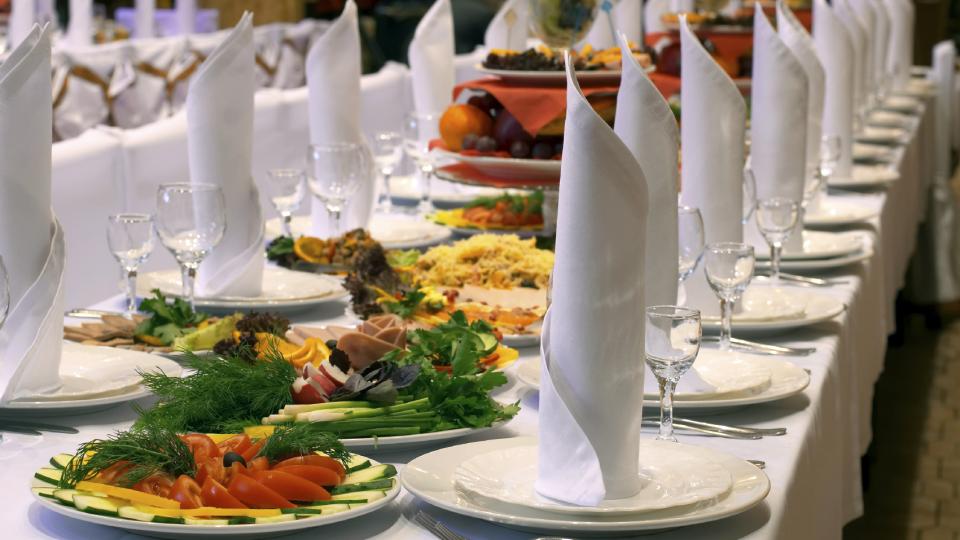 Tables set at a fine-dining event or establism