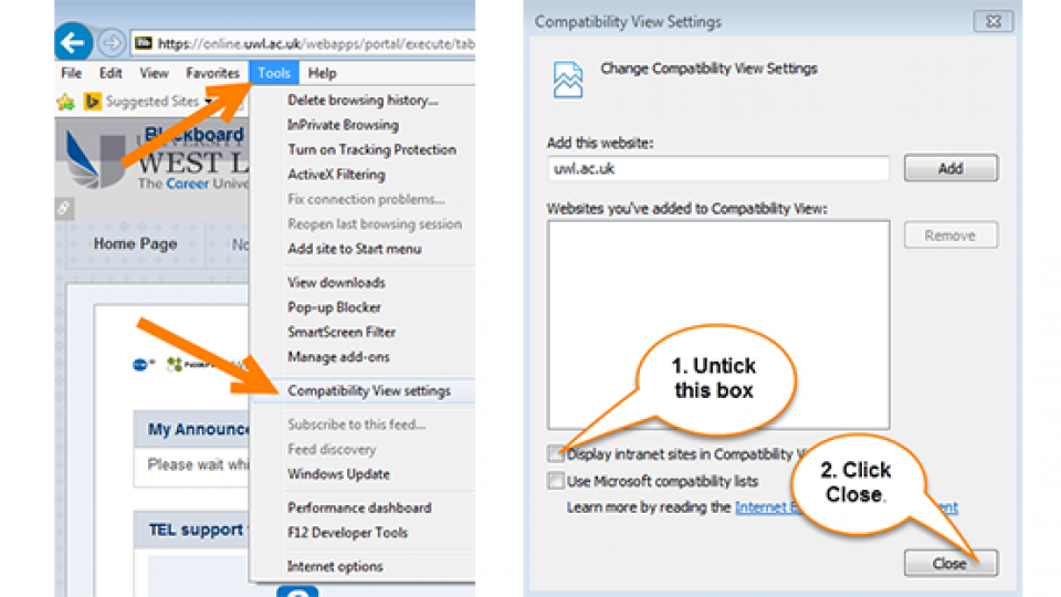Image of the step taken to edit the compatibility view