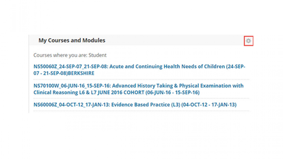 Image of the courses and modules personalised list