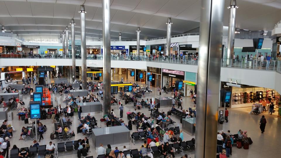 A busy terminal building at Heathrow Airport
