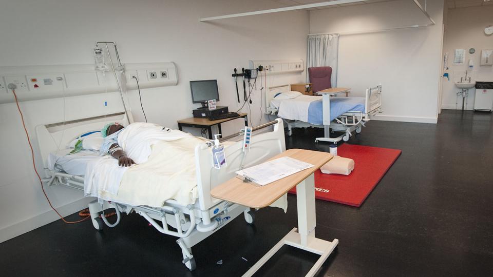 Two hospital beds in the simulation centre