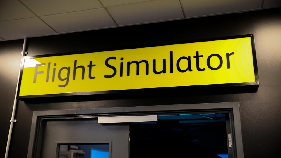 Flight simulator sign at the University of West London