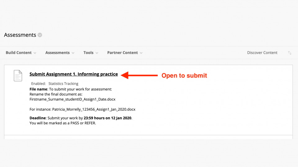 A screenshot demonstrating how to submit an assignment on Blackboard.