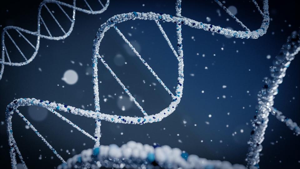 DNA strands on a dark blue background