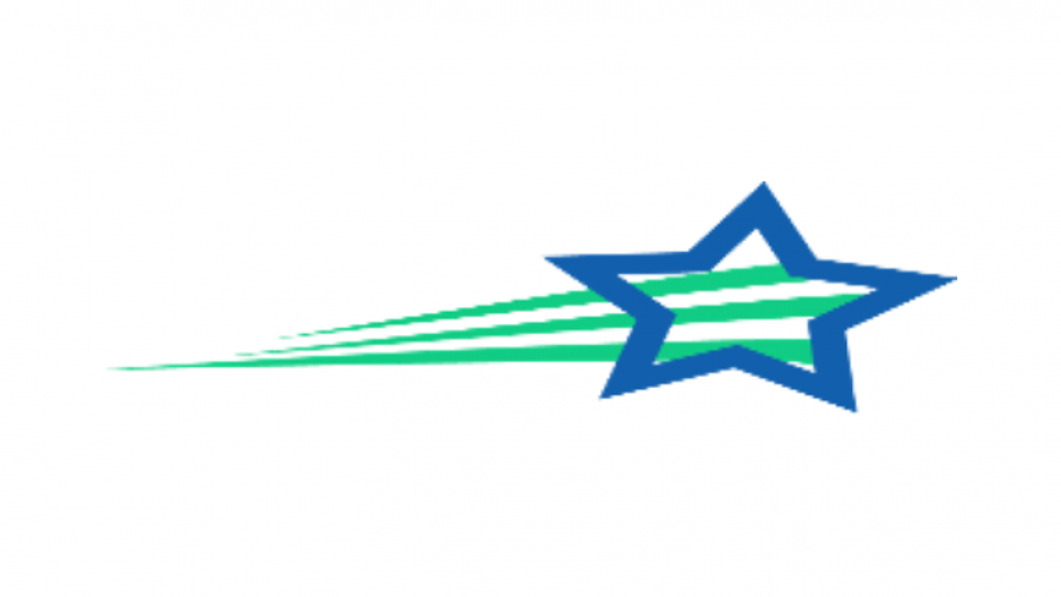 Logo with a blue star outline to the right of the image. Three green lines converge to the left of the star on a white background. 