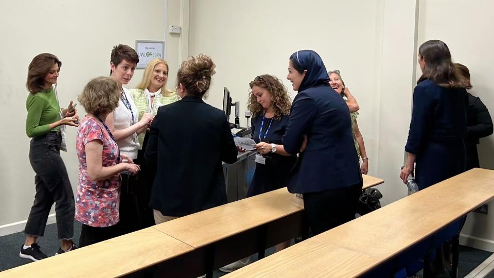 WInSTEM members and Maryam Ferydoun talking