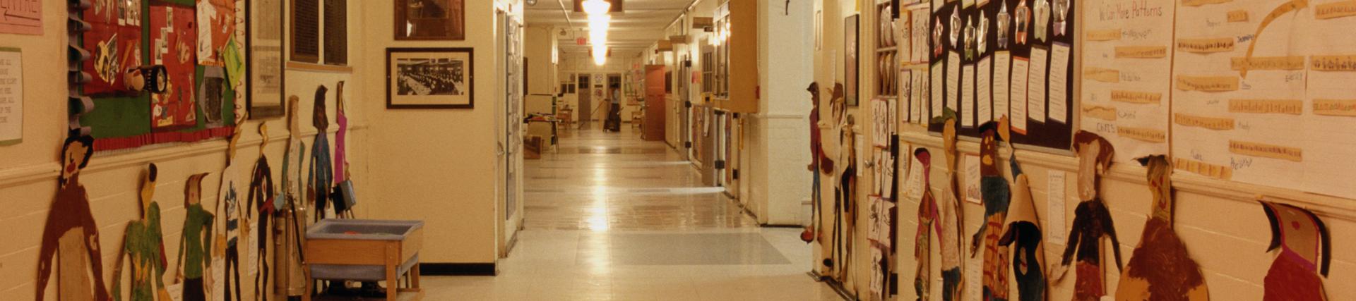 Long shot of school corridor