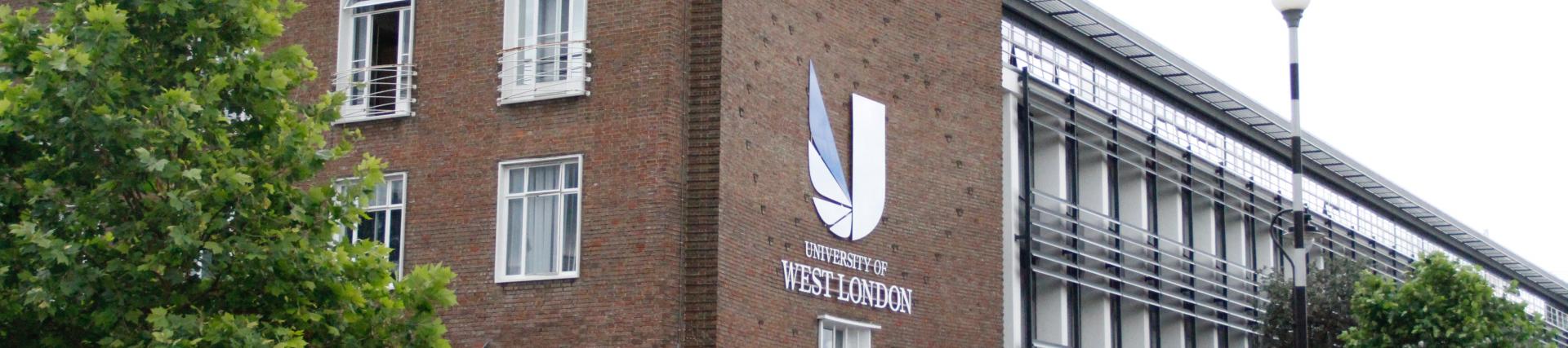 An angled view of the UWL campus building in Ealing
