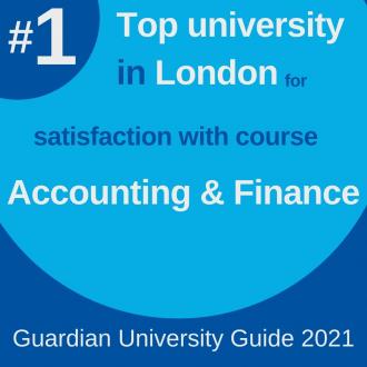 Top university in London for satisfaction with course for accounting and finance subjects in the Guardian University Guide 2021