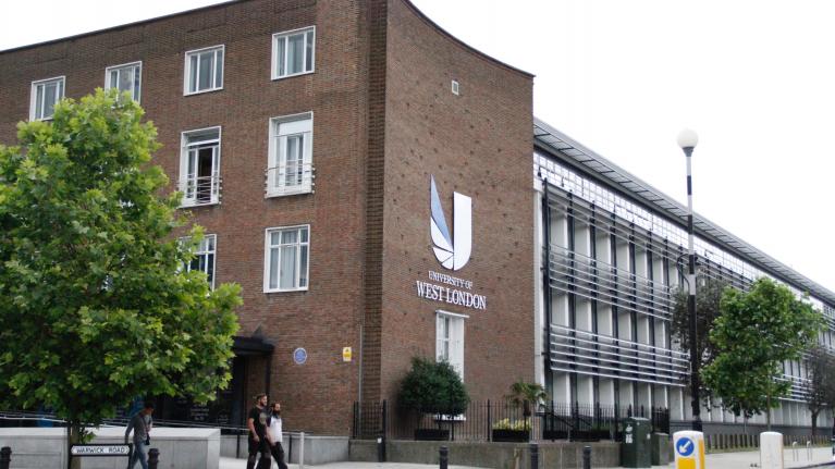 An angled view of the UWL campus building in Ealing