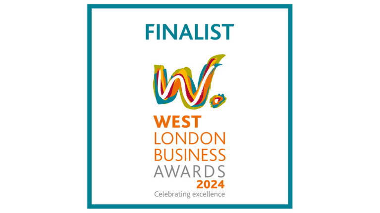 Awards logo: Finalist in West London Business Awards 2024 - Celebrating excellence