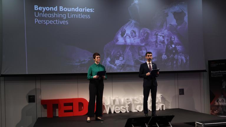 TEDxUniversityofWestLondon welcome from moderators Dr Reza Keihani and Dr Livia Lantini
